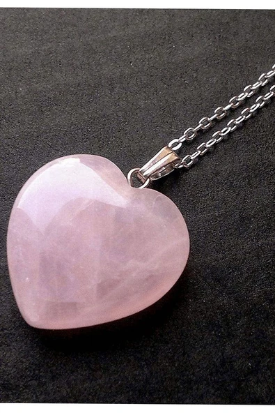 Sertifikalı Kalp Model Gerçek Pembe Kuvars Taşı Kolye ürün görseli 1