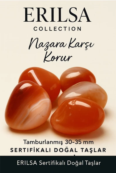 Sertifikalı Doğal Karnelyan Akik Taşı Kütle – Tamburlanmış 30-35 mm - Enerji ve Stres El Taşı ürün görseli 1