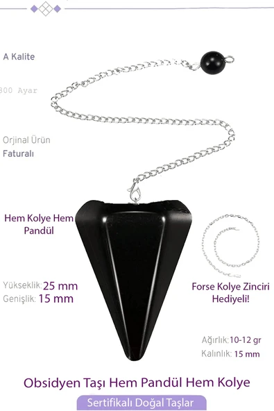 Sertifikalı Obsidyen Taşı Pandül Sarkaç Hem Pandül - Hem Kolye ürün görseli 1