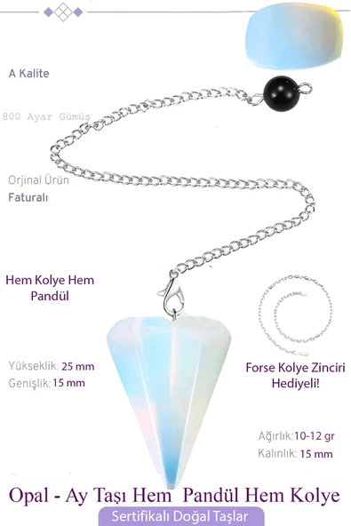 Sertifikalı Opal - Ay Taşı Pandül Sarkaç Hem Pandül - Hem Kolye ürün görseli 1