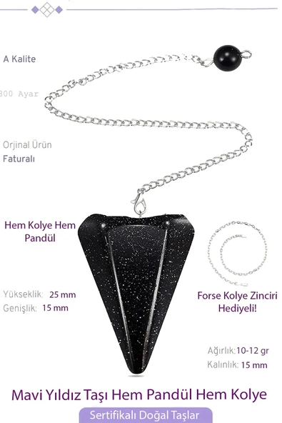 Sertifikalı Mavi Yıldız Taşı Pandül Sarkaç Hem Pandül - Hem Kolye ürün görseli 1