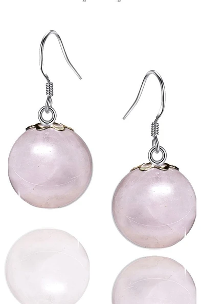 Sertifikalı Doğal Pembe Kuvars Taşı Gümüş Küpe ürün görseli 1