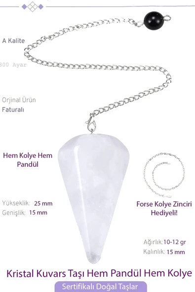Sertifikalı Kristal Kuvars Taşı Pandül Sarkaç Hem Pandül - Hem Kolye ürün görseli 1