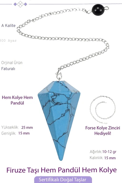 Sertifikalı Gerçek Firuze Taşı Pandül Sarkaç Hem Pandül - Hem Kolye ürün görseli 1