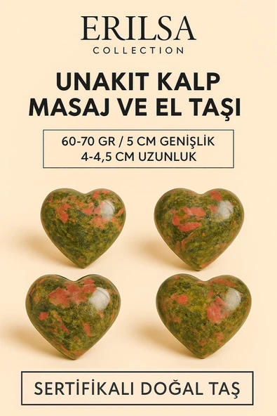 Sertifikalı Unakit Kalp Masaj ve El Taşı – Duygusal Denge ve Ruhsal Arınma Kristali ürün görseli 1