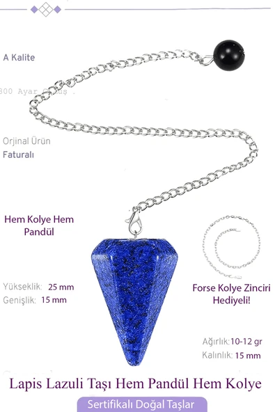 Sertifikalı Lapis Lazuli Taşı Pandül Sarkaç Hem Pandül - Hem Kolye ürün görseli 1