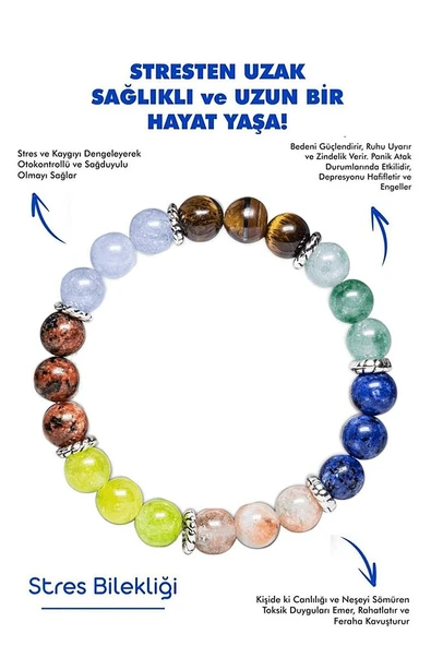 Stres Doğaltaş Unisex Tılsım Bilekliği Kaplan Gözü Akuamarin Morganit Lapis Amazonit Kuvars Mercan ürün görseli 1