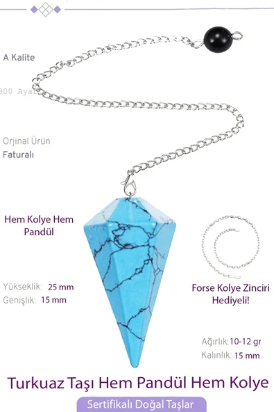 Sertifikalı Turkuaz Taşı Pandül Sarkaç Hem Pandül - Hem Kolye ürün görseli 1