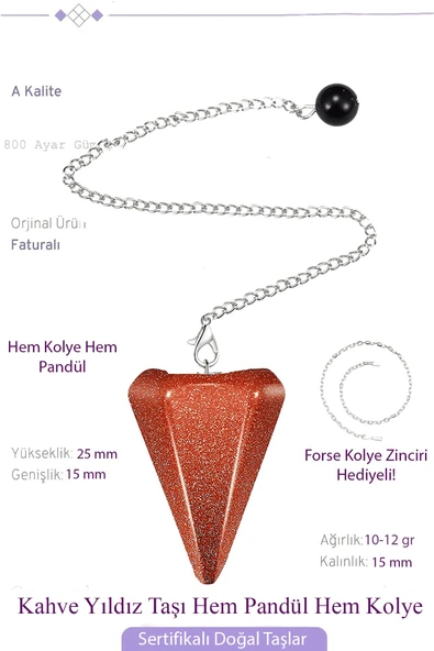 Sertifikalı Kahverengi Yıldız Taşı Pandül Sarkaç Hem Pandül - Hem Kolye ürün görseli 1