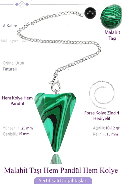 Sertifikalı Malahit - Malakit Taşı Pandül Sarkaç Hem Pandül - Hem Kolye ürün görseli 1