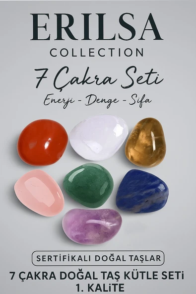 Sertifikalı 7'li Doğal Taş Kütle Çakra Seti - Pembe Kuvars Ametist Lapis Lazuli Aventurin Akik Taşı ürün görseli 1