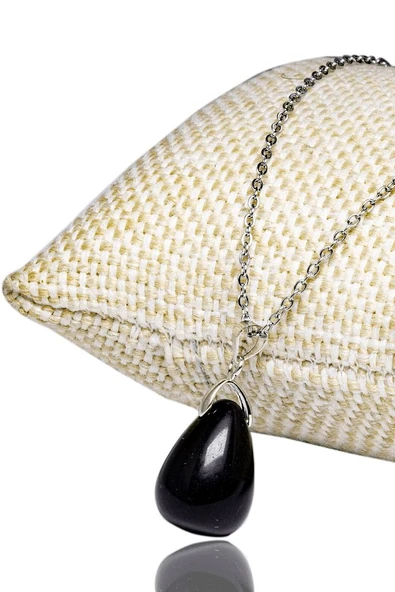 Sertifikalı Doğal Obsidyen Taşı Kolye (Gümüş Aparatlı) ürün görseli 1