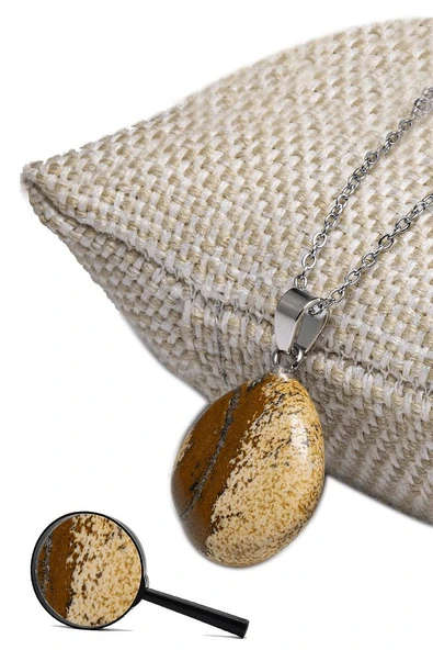 Sertifikalı Gümüş Aparatlı Doğal Kahverengi Jasper Taşı Kolye ürün görseli 1