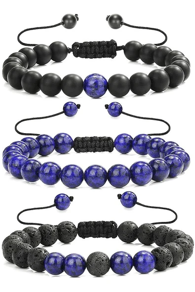 Sertifikalı Doğal Lapis Lazuli Lav Oniks Taşı Bileklik Seti ürün görseli 1