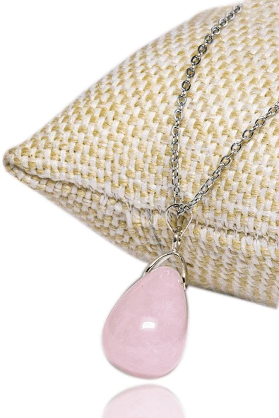 Sertifikalı Doğal Pembe Kuvars Taşı Kolye ürün görseli 1