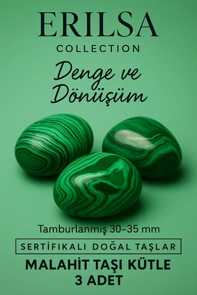 Sertifikalı Doğal Malahit Taşı Kütle 3 Adet – Denge, Dönüşüm ve Koruyucu Enerji ürün görseli 1
