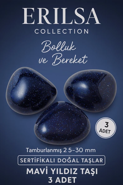 Sertifikalı Mavi Yıldız Taşı Kütle (3 Adet) – Doğal Parıltılı Taş Seti 30-35 mm ürün görseli 1