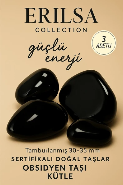 Sertifikalı Tamburlanmış Doğal Obsidyen Taşı Kütle (3 Adet – 30-35 mm) Negatif Enerji Kalkanı ürün görseli 1