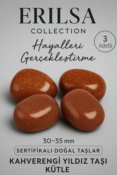 Sertifikalı Doğal Kahverengi Yıldız Taşı Kütle (3 Adet) 30-35 mm – Parıltılı Doğal Taş ürün görseli 1