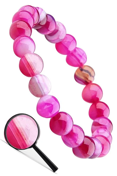 Sertifikalı Aaa Kalite Doğal Pembe Akik Taşı Bileklik ürün görseli 1