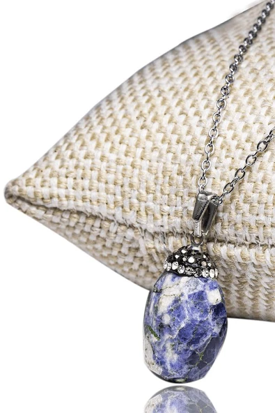 Sertifikalı Fasetli Doğal Lapis Lazuli Taşı Kolye Elmas Kesim ürün görseli 1