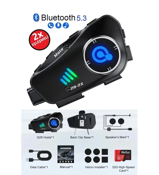 Q28 2x 2 Eşleşmeli Motosiklet Kask Bluetooth Kulaklık 1080p Kamera Su Geçirmez Intercom ürün görseli 1