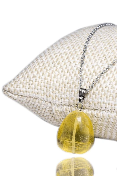 Doğal Limon Kuvars Taşı Kolye ürün görseli 1