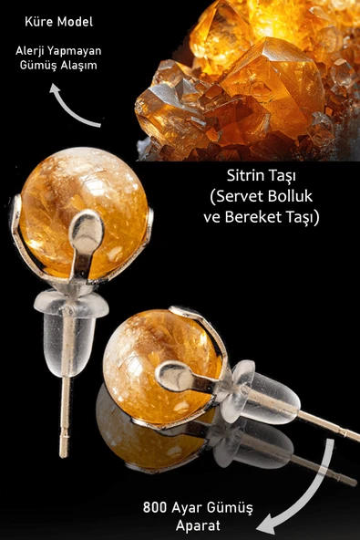 Sertifikalı Aaa Kalite Doğal Sitrin Para Taşı Nokta Doğal Taş Küpe ürün görseli 1