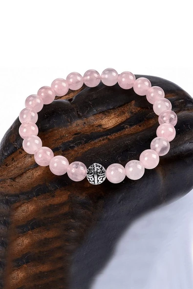 Sertifikalı Doğal Açık Pembe Kuvars Taşı Bileklik ürün görseli 1