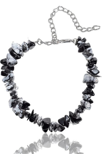 Sertifikalı Karlı Obsidyen Kırık Doğal Taşlı Bileklik 1.kalite (MEKSİKA) ürün görseli 1