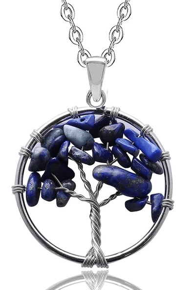 Sertifikalı Doğal Lapis Lazuli Taşı Hayat Ağacı Kolye ürün görseli 1