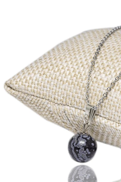 Sertifikalı Doğal Karlı Obsidyen Taşı Kolye ürün görseli 1