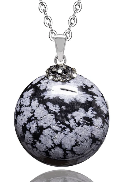 Sertifikalı Zirkon Taşlı Karlı Obsidyen Doğal Taş Kolye ürün görseli 1