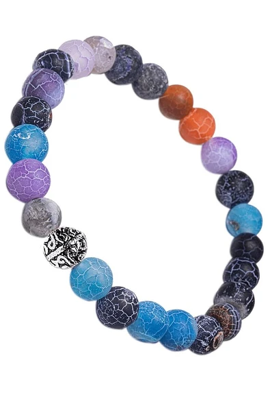 Sertifikalı Gümüş Aparatlı Renkli Multicolor Akik Taşı Bileklik ürün görseli 1