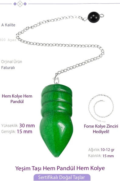 Sertifikalı Nefrit Yeşimi Taşı Pandül Sarkaç Hem Pandül - Hem Kolye ürün görseli 1