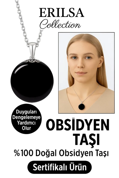 Sertifikalı Siyah Obsidyen Taşı Kolye – Koruyucu Kalkan ürün görseli 1