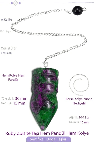 Sertifikalı Ruby Zoisite - Anyolit Taşı Pandül Sarkaç Hem Pandül - Hem Kolye ürün görseli 1