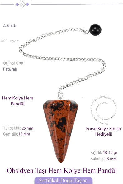Sertifikalı Kahverengi Obsidyen Taşı Pandül Sarkaç Hem Pandül - Hem Kolye ürün görseli 1