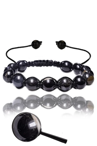 Sertifikalı Makrome Gerçek Obsidyen Taşı Bileklik - 1.kalite ürün görseli 1