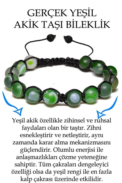 Sertifikalı Ham Işlenmemiş Yeşil Akik Taşı Bileklik - Makrome ürün görseli 1