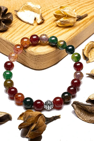Sertifikalı Multicolor Renkli Akik Taşı Bileklik - Gümüş Aparatlı ürün görseli 1