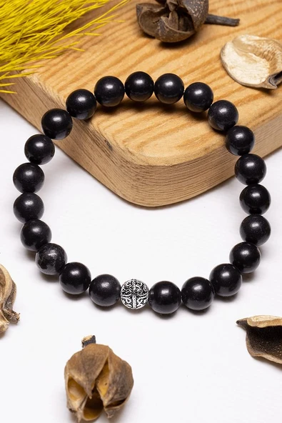 Sertifikalı Aaa+ Kalite Shungite - Şungit Taşı Bileklik - Gümüş Aparatlı ürün görseli 1