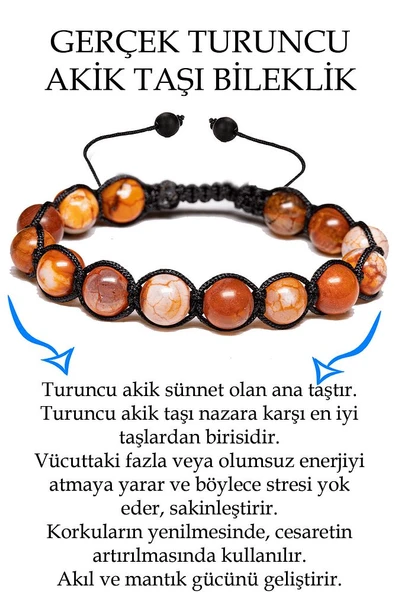 Sertifikalı Turuncu Beyaz Akik Taşı Bileklik - Makrome ürün görseli 1