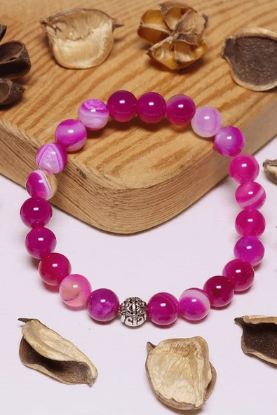 Sertifikalı Aaa+ Kalite Pembe Akik Taşı Bileklik ürün görseli 1