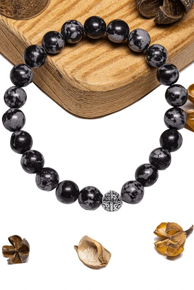 Sertifikalı Karlı Obsidyen Taşı Bileklik - Gümüş Aparatlı ürün görseli 1