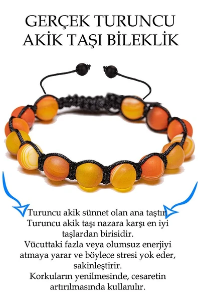 Sertifikalı Ham Işlenmemiş Damarlı Turuncu Akik Taşı Bileklik ürün görseli 1