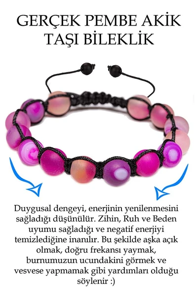 Sertifikalı Ham Işlenmemiş Pembe Akik Taşı Bileklik ürün görseli 1