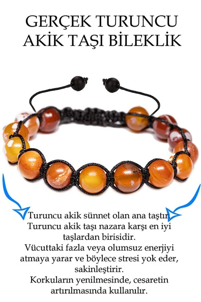 Sertifikalı Turuncu Akik Taşı Bileklik - 1.kalite ürün görseli 1