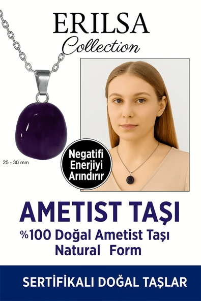 Sertifikalı Ham Ametist Taşı Kolye ürün görseli 1