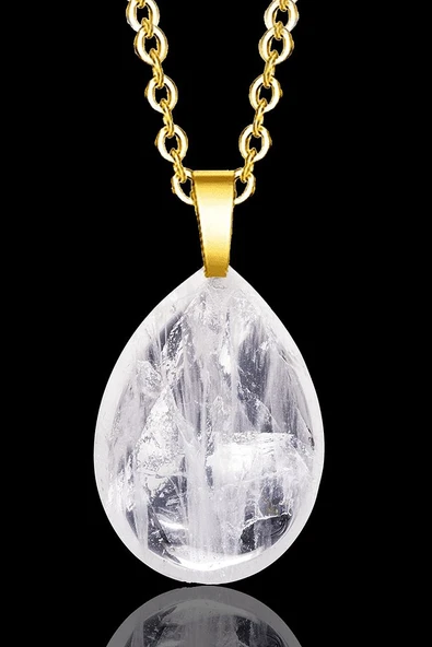 Sertifikalı 24k Altın Kaplama Damla Kesim Kristal Kuvars Taşı Kolye ürün görseli 1